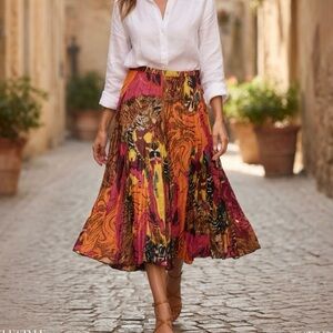 Soft Surroundings Skirt PXL Petite Boho Patchwork Festival Gypsy Metallic Pleat